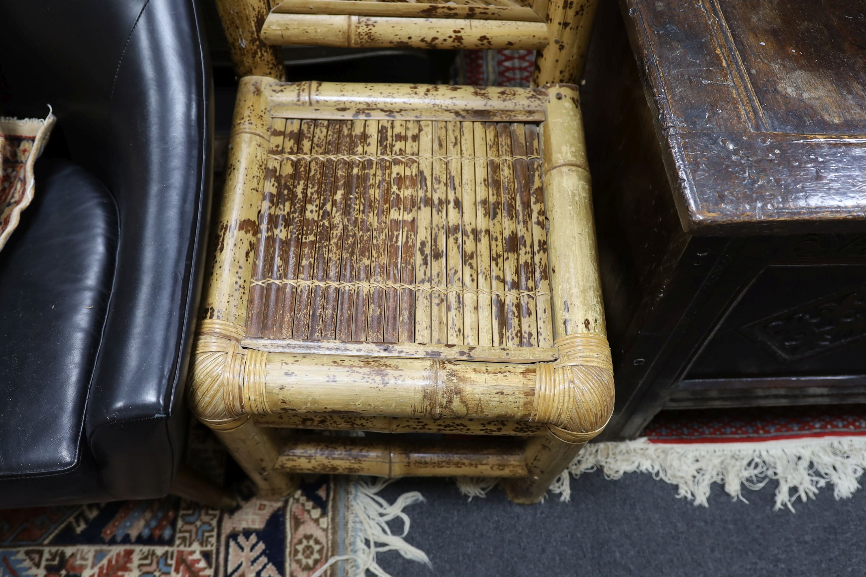 A pair of Chinese bamboo side chairs, width 45cm, depth 48cm, height 99cm